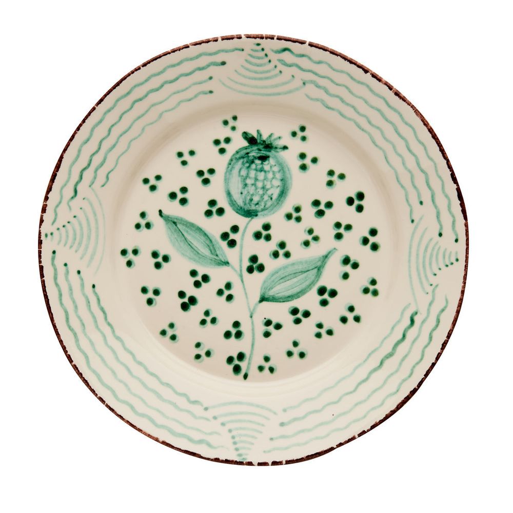 Casa Nuno Green and White Dinner Plate, Pomegranate/Waves Set of 2