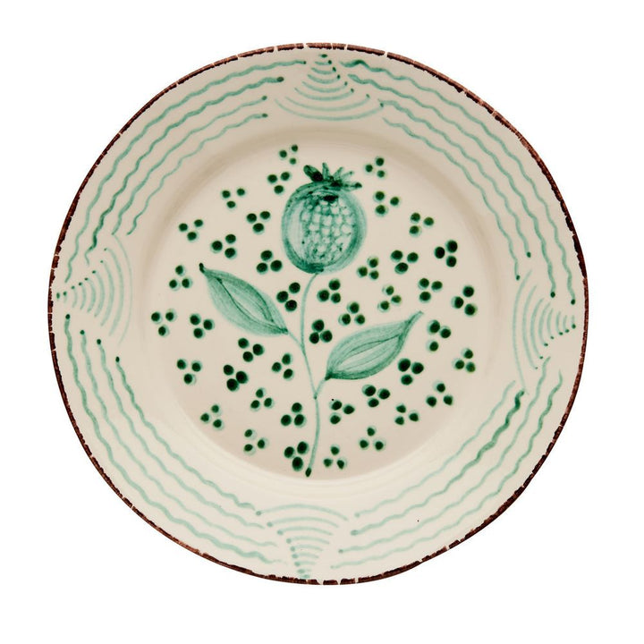 Casa Nuno Green and White Dinner Plate, Pomegranate/Waves Set of 2