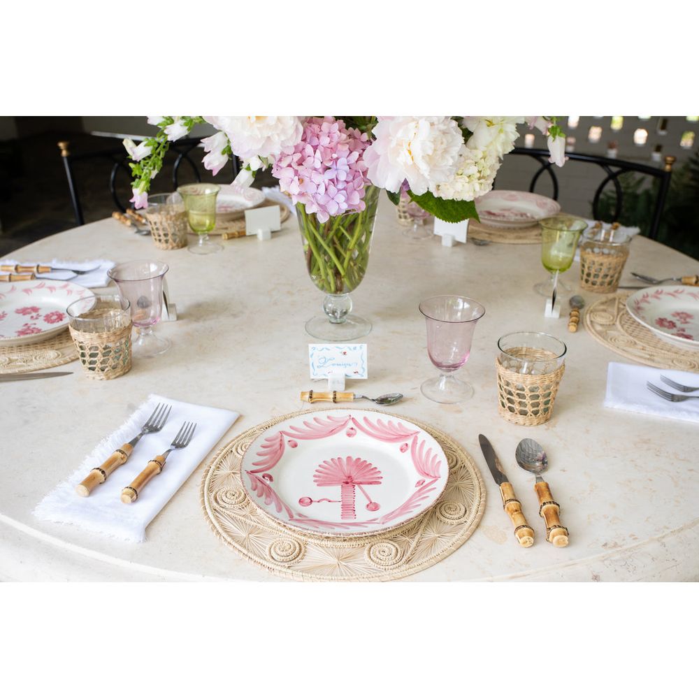 Casa Nuno Pink and White Dinner Plate, Palm Set of 2