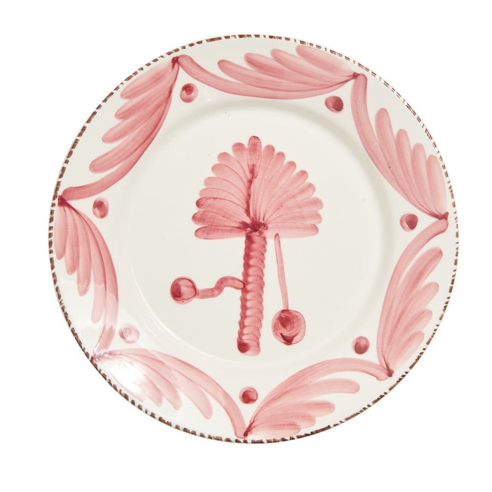 Casa Nuno Pink and White Dinner Plate, Palm Set of 2