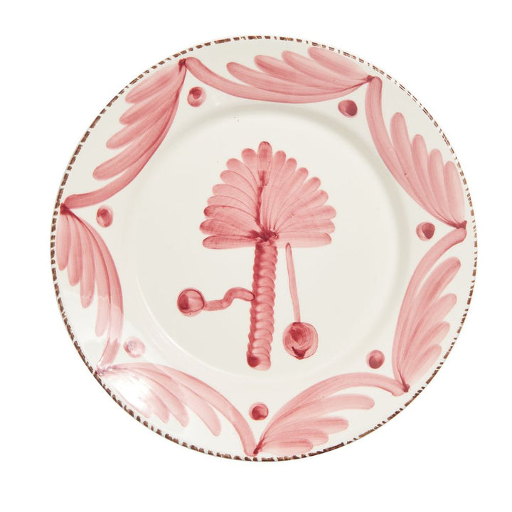 Casa Nuno Pink and White Dinner Plate, Palm Set of 2