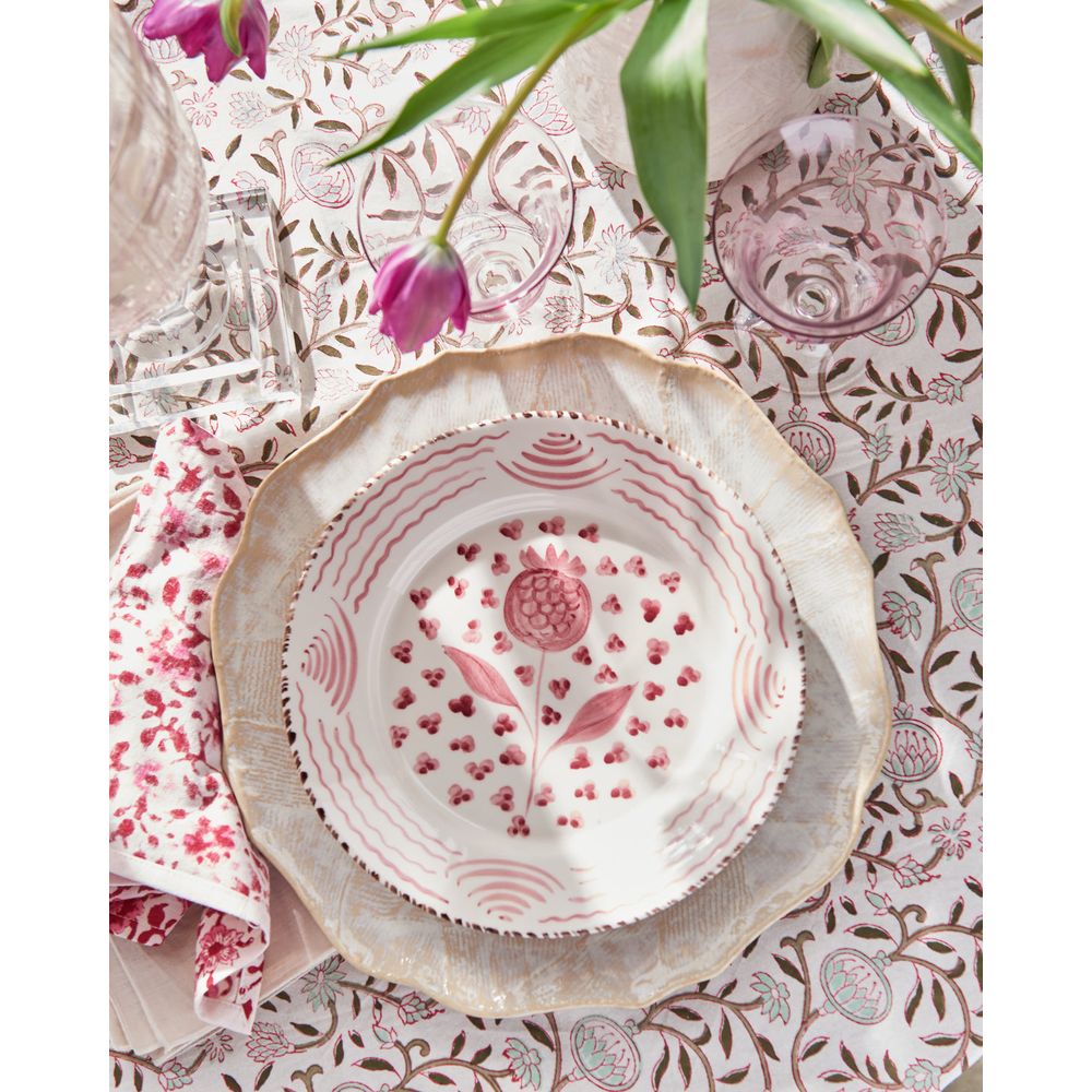 Casa Nuno Pink and White Dinner Plate, Pomegranate/Waves, Set of 2