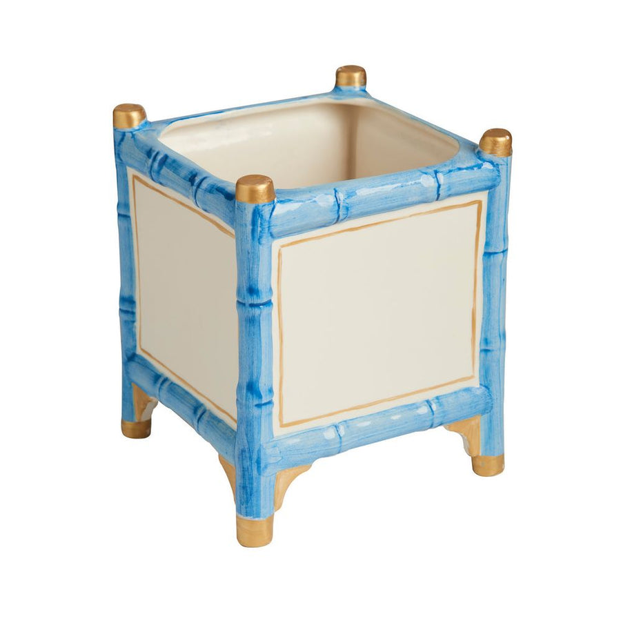 Indoor Planters Bamboo Cachepot, Blue/Gold, Small Set of 2