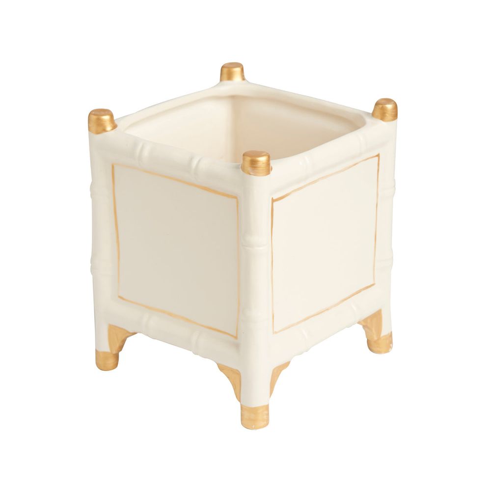 Indoor Planters Bamboo Cachepot, White/Gold, Small Set of 2