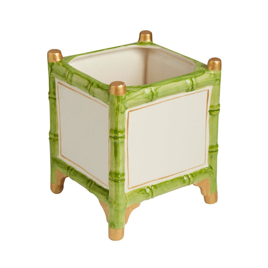 Indoor Planters Bamboo Cachepot, Green/Gold, Small Set of 2