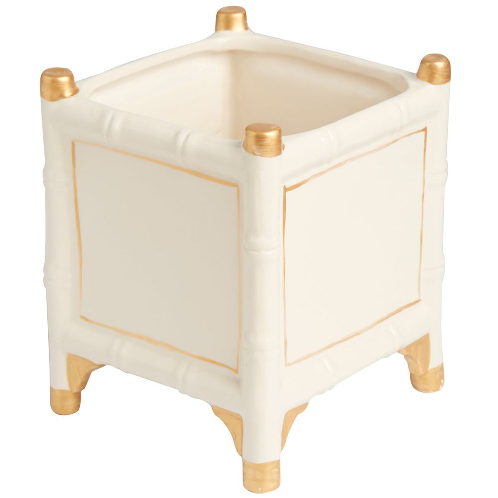 Indoor Planters Bamboo Cachepot, White/Gold, Large Set of 2