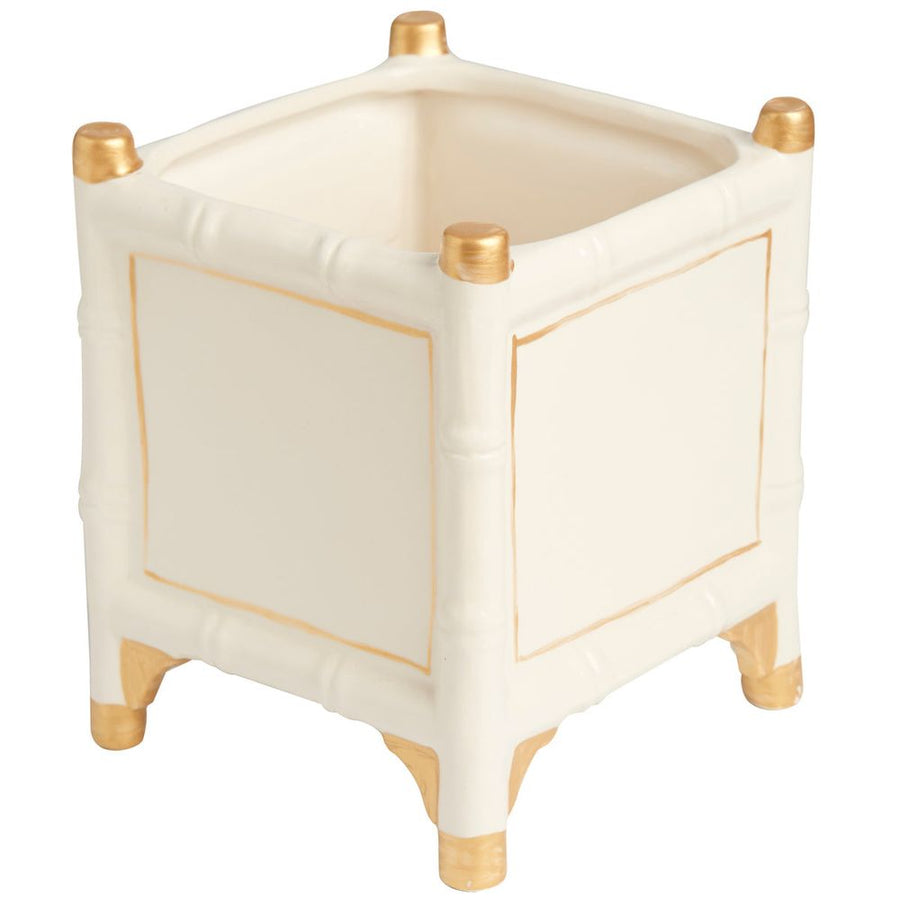 Indoor Planters Bamboo Cachepot, White/Gold, Large Set of 2