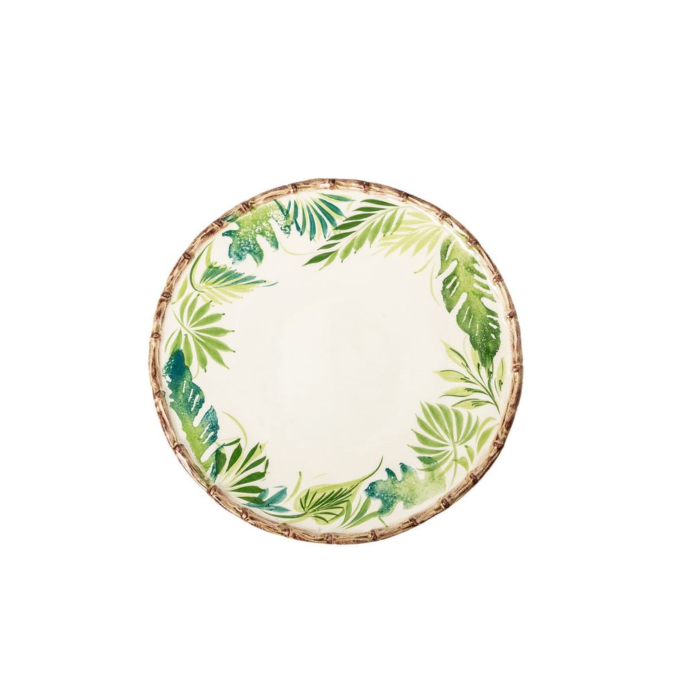 Compagnia Dinner Plate, Green Leaves w/ Bamboo, Small, Set of 4