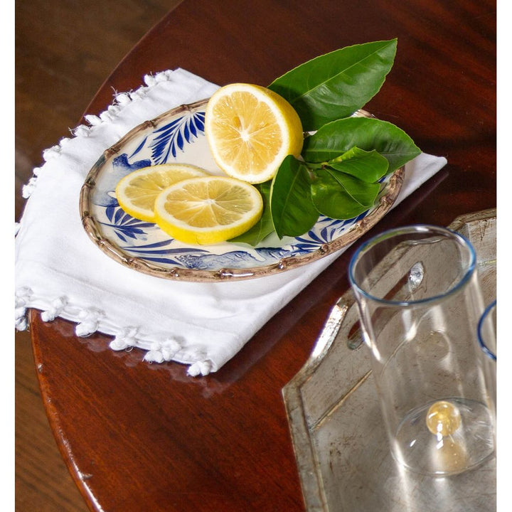 Compagnia Dinner Plate, Blue Leaves w/ Bamboo, Small, Set of 4