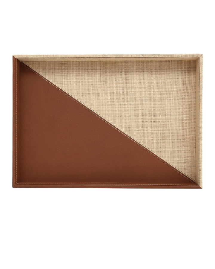 Serveware: Trays Leather & Raffia Tray Set of 2