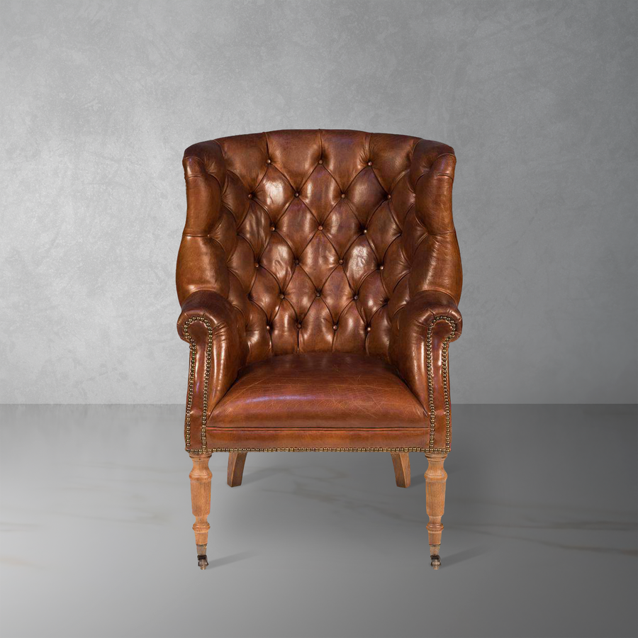 Welsh Leather Chair Vintage Cigar-SARREID-STOCKR-SARREID-40872-Lounge Chairs-1-France and Son