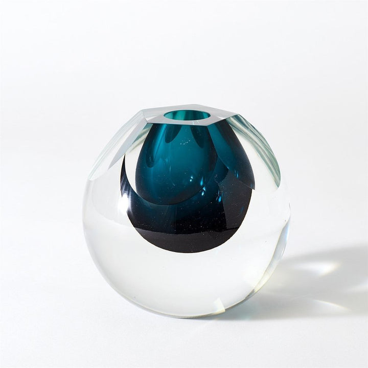 Hexagon Cut Glass Vase-Azure