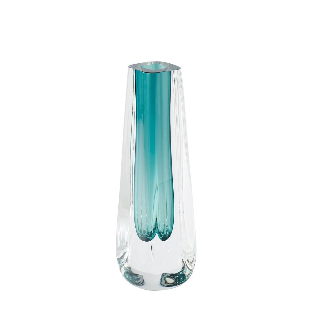 Hexagon Cut Glass Vase-Azure