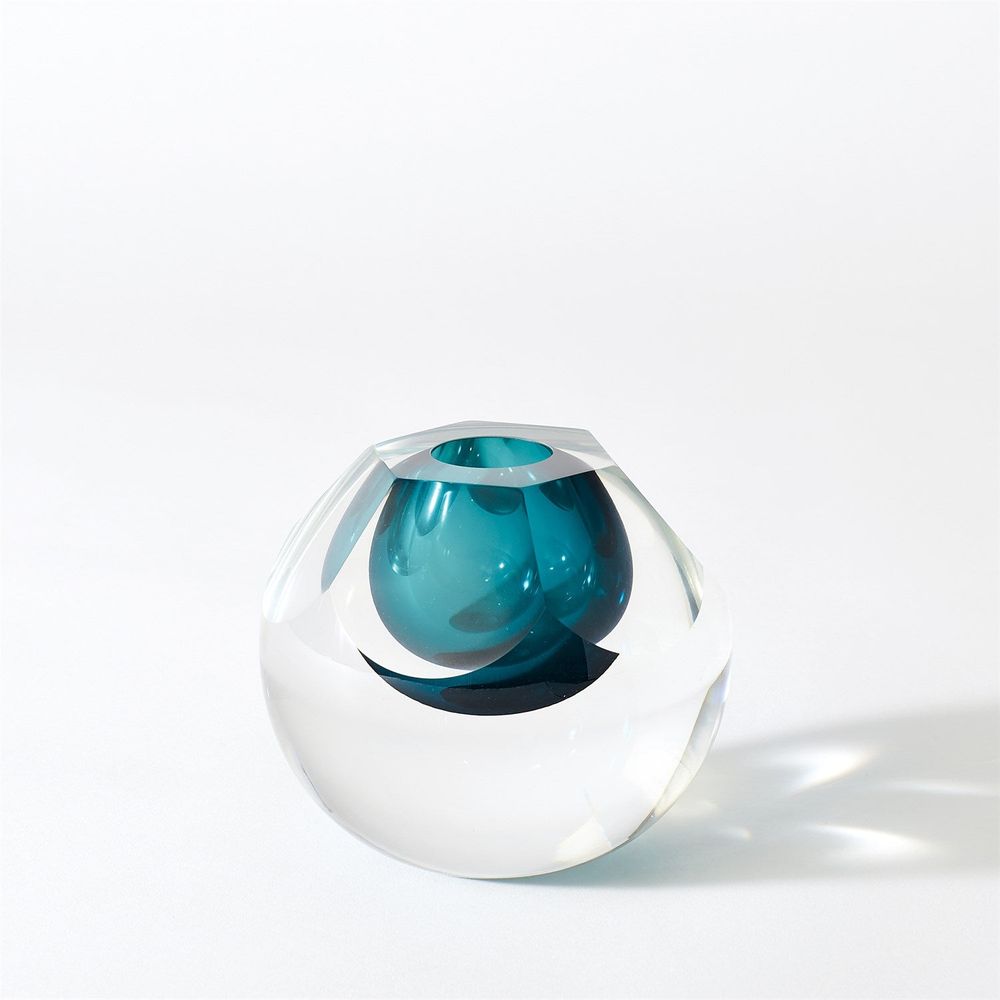 Hexagon Cut Glass Vase-Azure