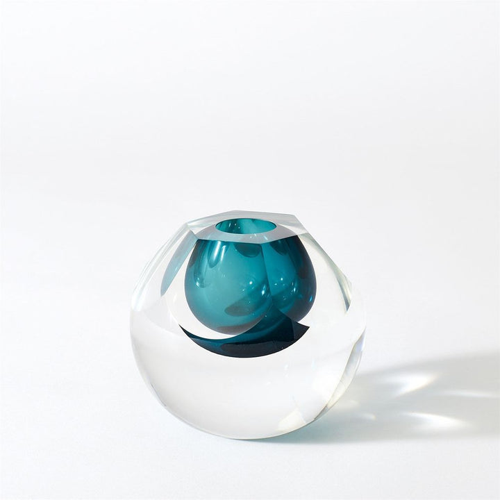 Hexagon Cut Glass Vase-Azure