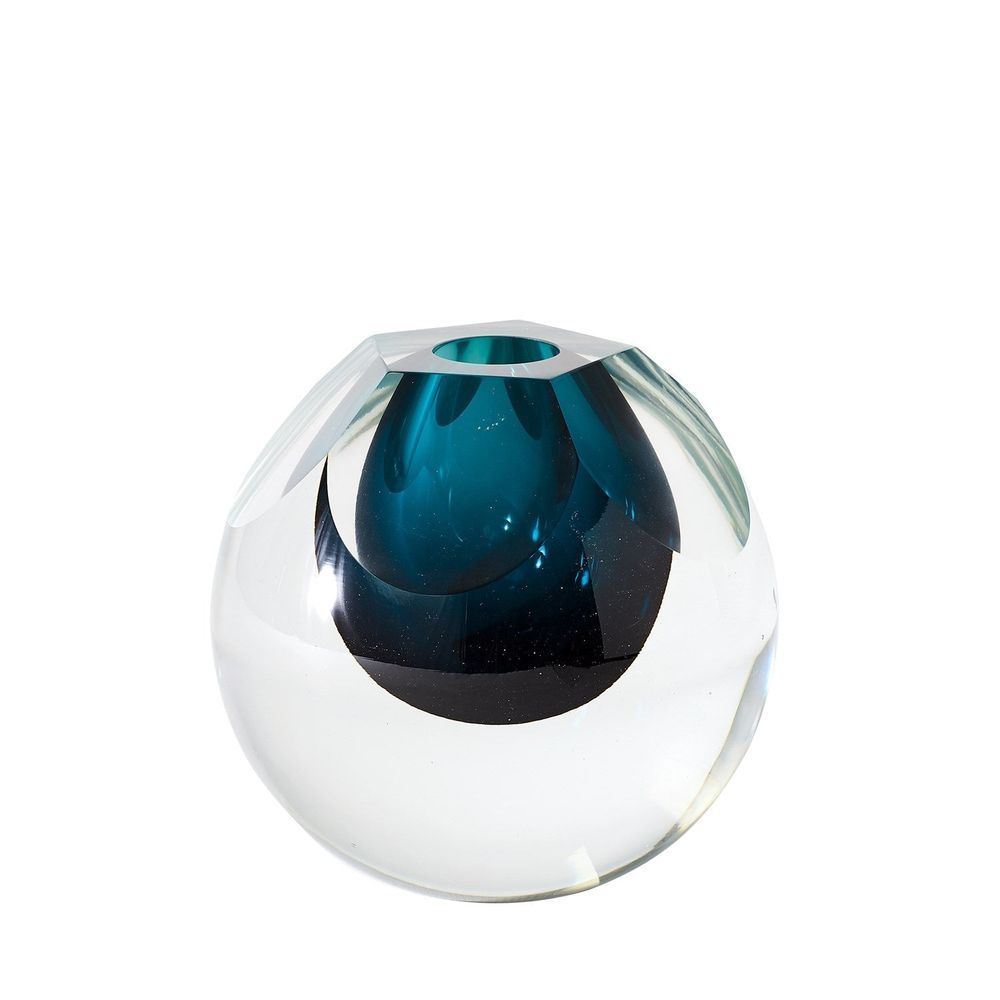 Hexagon Cut Glass Vase-Azure