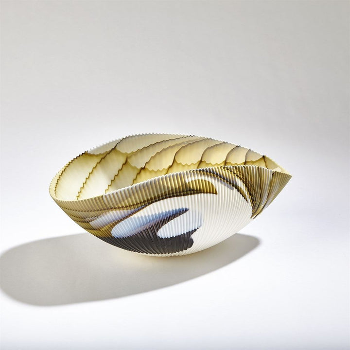 Pleated Bowl-Amber/Blue Filigree-Lg
