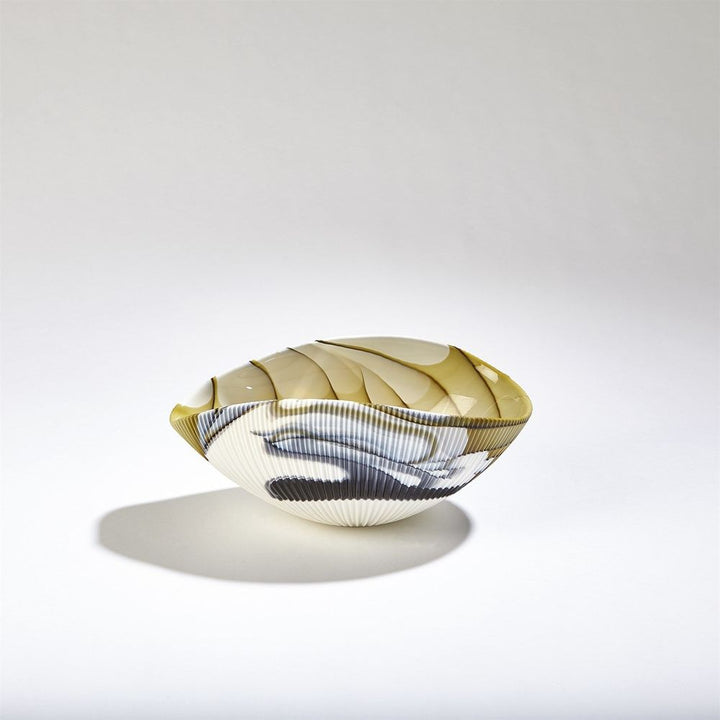 Pleated Bowl-Amber/Blue Filigree-Lg
