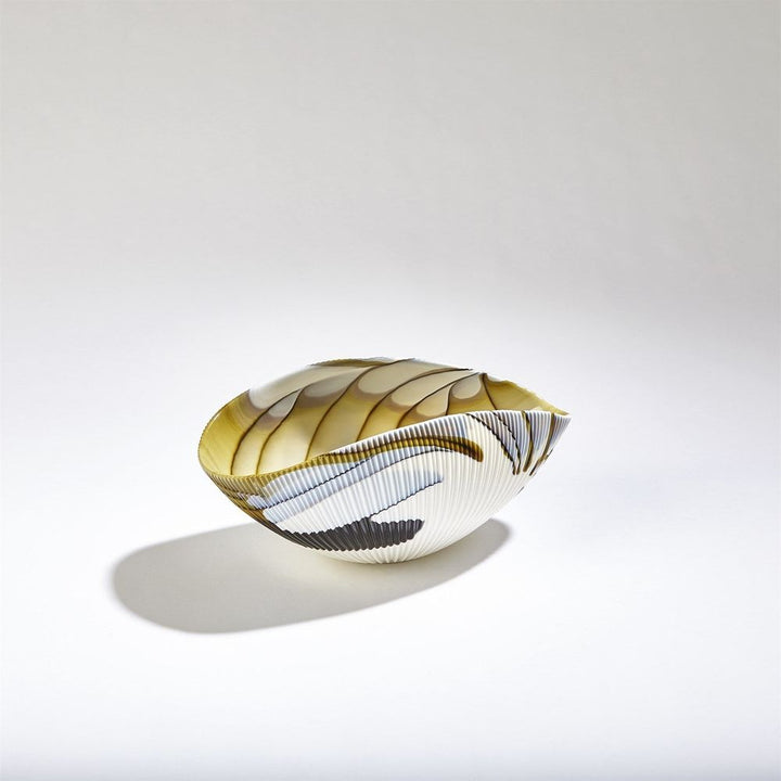 Pleated Bowl-Amber/Blue Filigree-Lg
