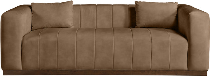 Miley 90.5" Vegan Leather Channel Tufted Sofa