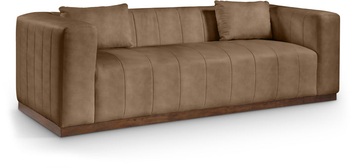 Miley 90.5" Vegan Leather Channel Tufted Sofa