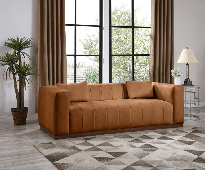 Miley 90.5" Vegan Leather Channel Tufted Sofa