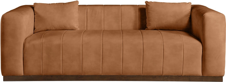 Miley 90.5" Vegan Leather Channel Tufted Sofa