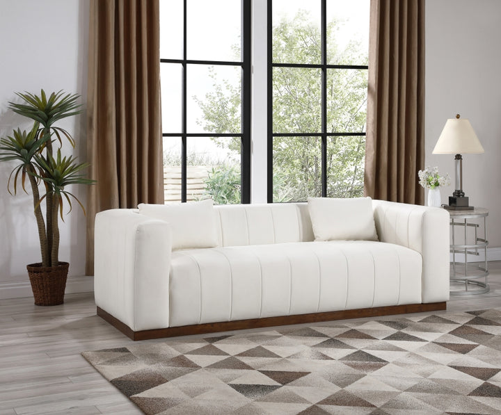 Miley 90.5" Vegan Leather Channel Tufted Sofa