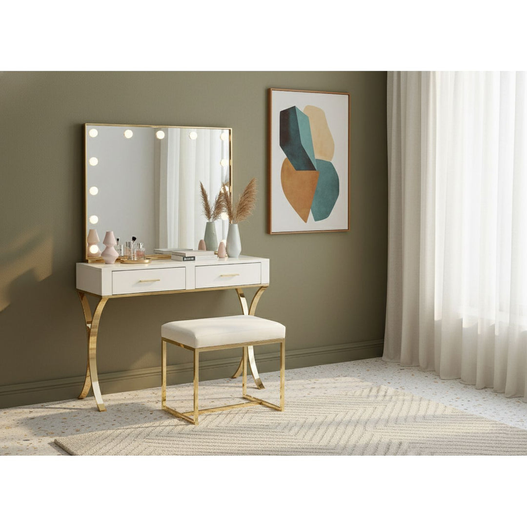 Monroe Vegan Leather Upholstered Stool — Gold / Gold