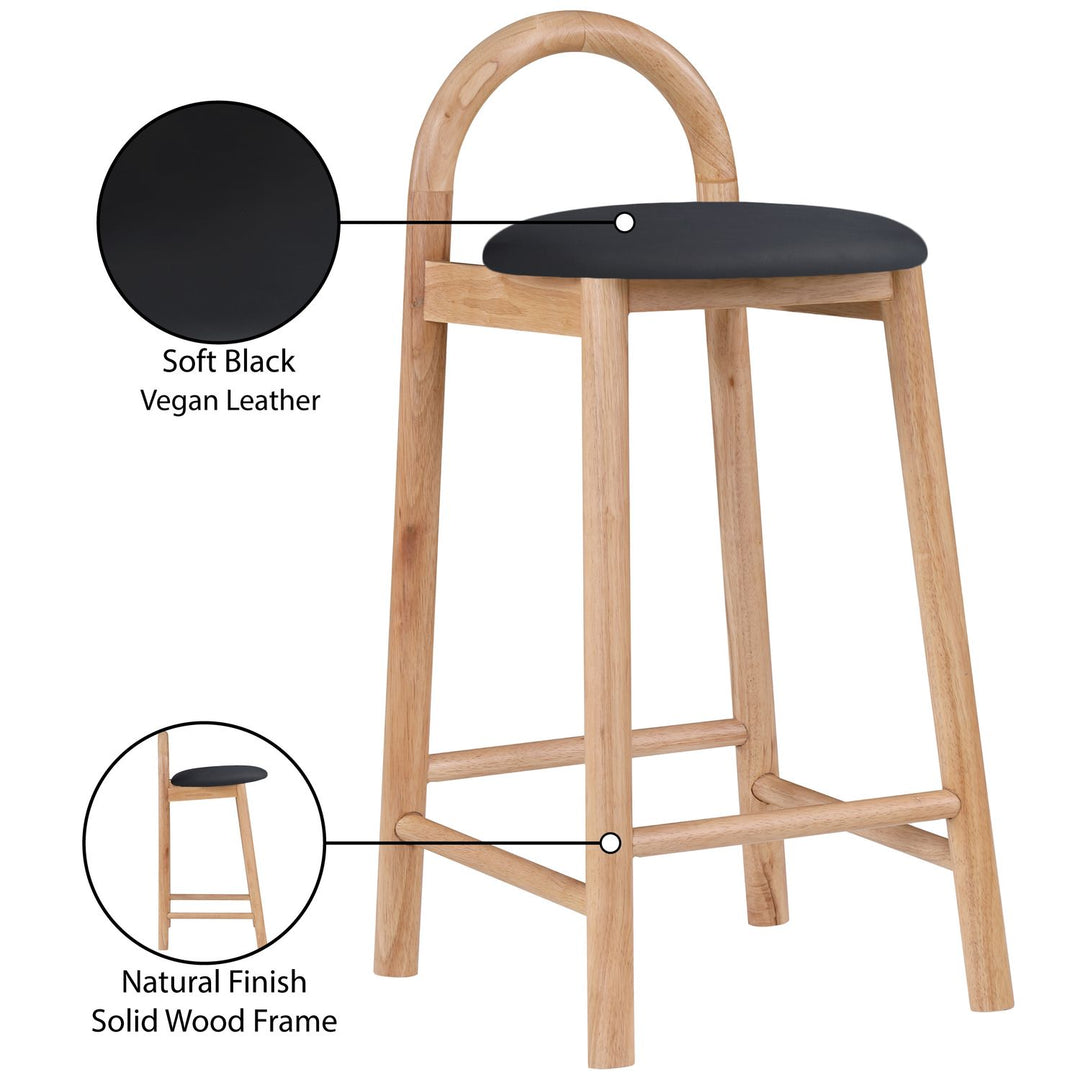 Calvin Vegan Leather Upholstered Counter Stool — Black / Natural