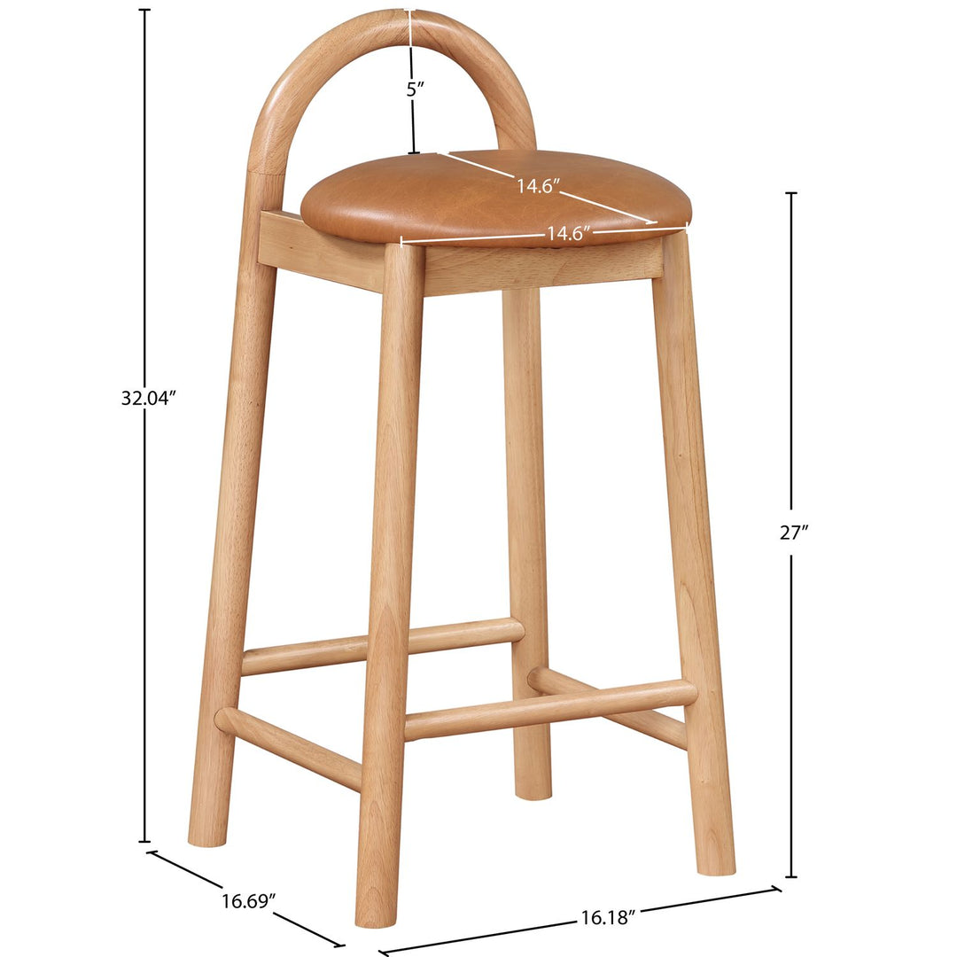 Calvin Vegan Leather Upholstered Counter Stool — Cognac / Natural