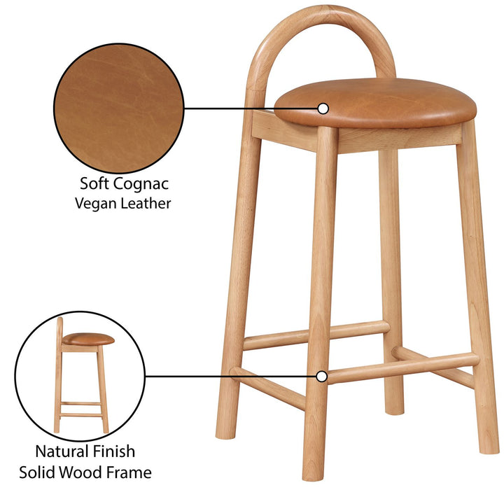 Calvin Vegan Leather Upholstered Counter Stool — Cognac / Natural