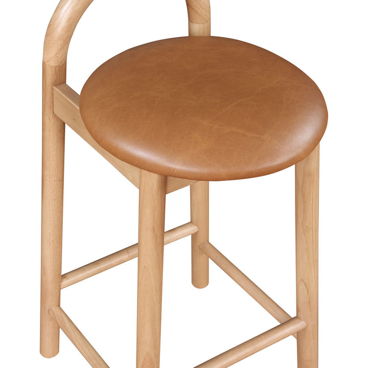 Calvin Vegan Leather Upholstered Counter Stool — Cognac / Natural