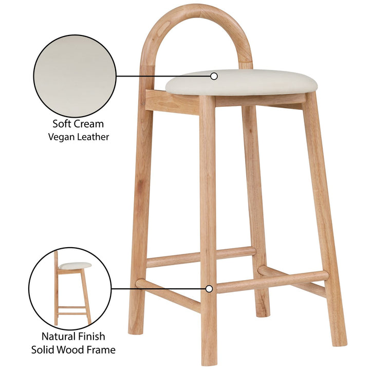 Calvin Vegan Leather Upholstered Counter Stool — Cream / Natural