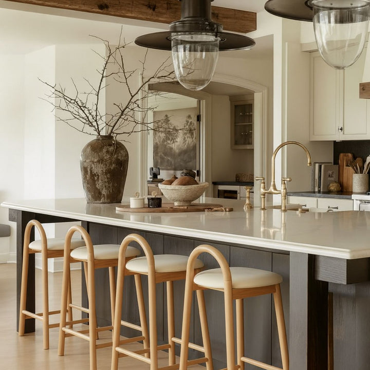 Calvin Vegan Leather Upholstered Counter Stool — Cream / Natural