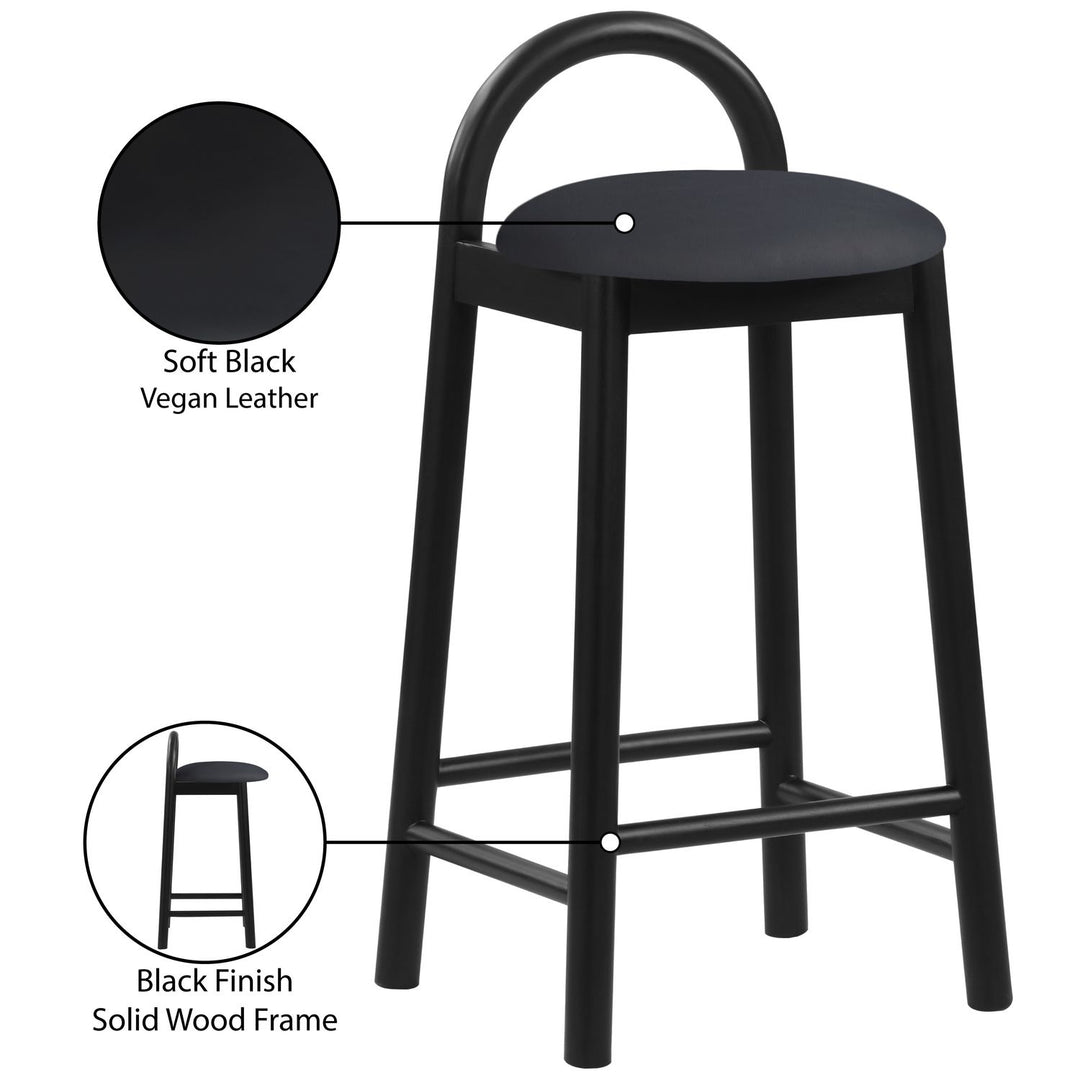 Calvin Vegan Leather Upholstered Counter Stool — Black / Black