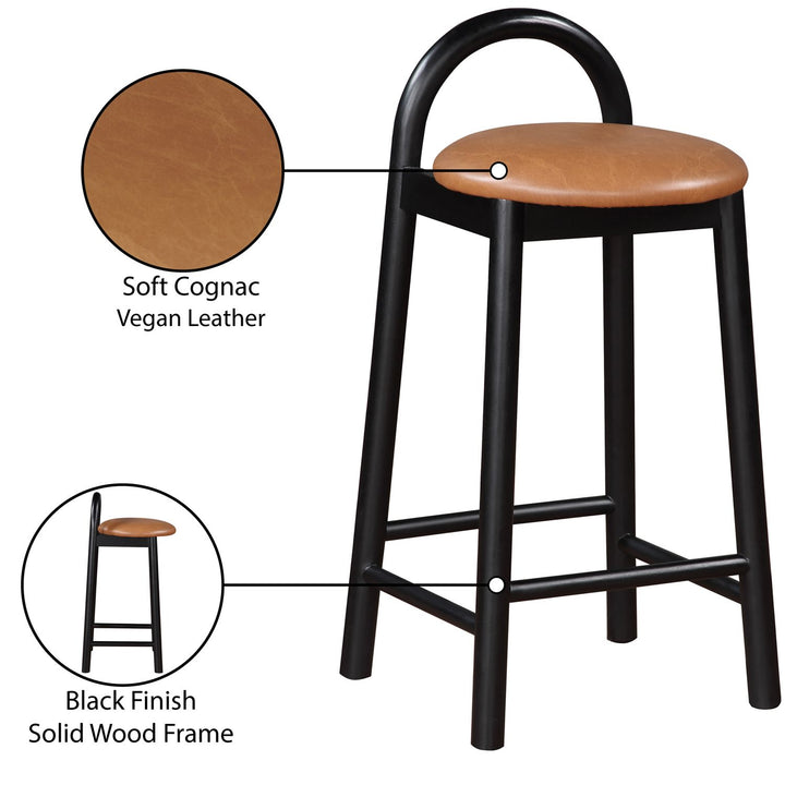 Calvin Vegan Leather Upholstered Counter Stool — Cognac / Black