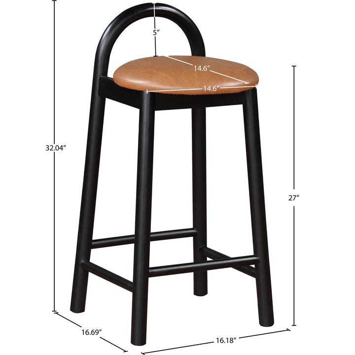 Calvin Vegan Leather Upholstered Counter Stool — Cognac / Black