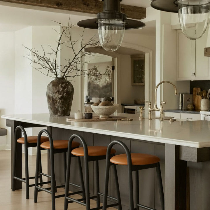 Calvin Vegan Leather Upholstered Counter Stool — Cognac / Black