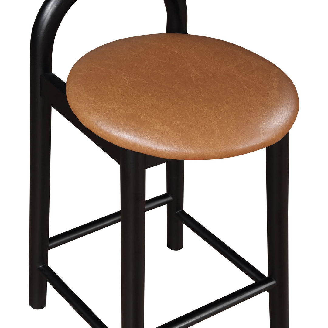 Calvin Vegan Leather Upholstered Counter Stool — Cognac / Black