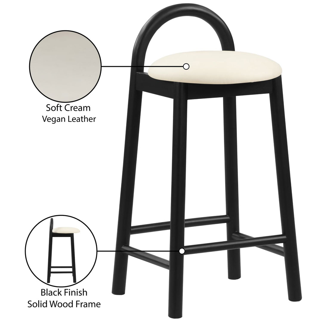 Calvin Vegan Leather Upholstered Counter Stool — Cream / Black