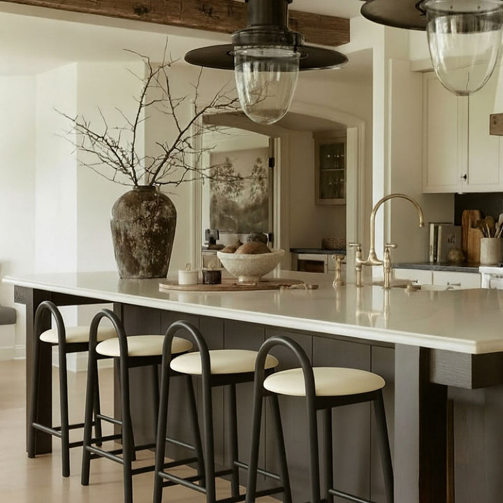 Calvin Vegan Leather Upholstered Counter Stool — Cream / Black
