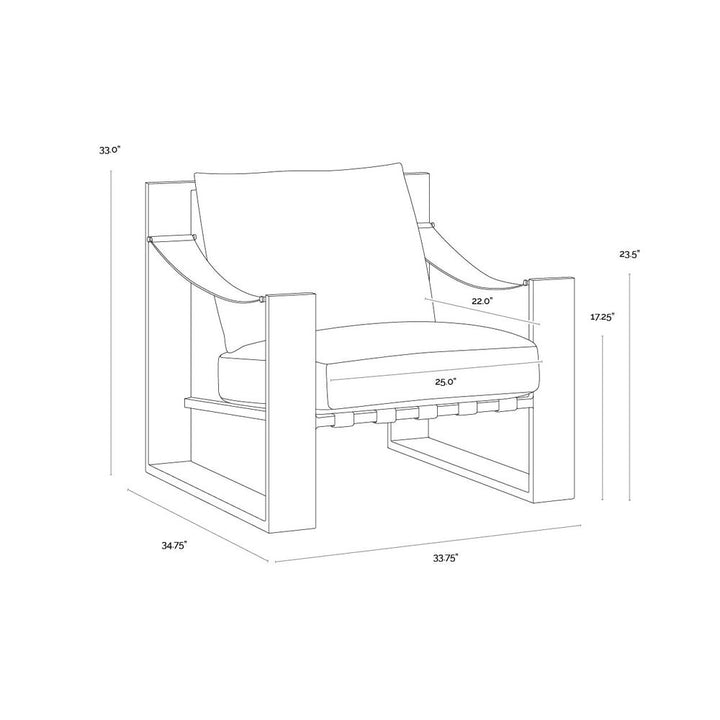 Berke Lounge Chair - Antique Bronze - Charcoal Black Leather