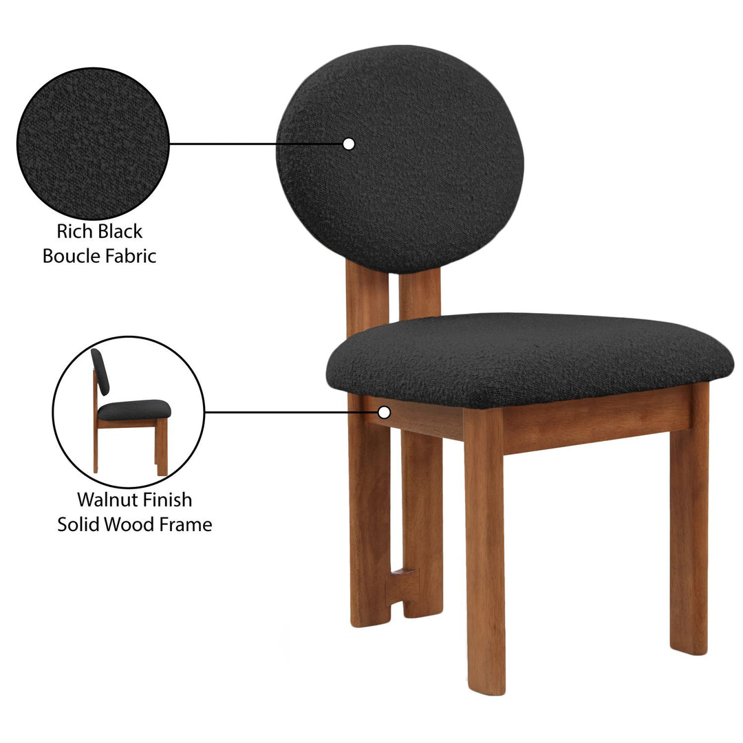 Napa Boucle Fabric Upholstered Dining Chair — Black / Stained Walnut