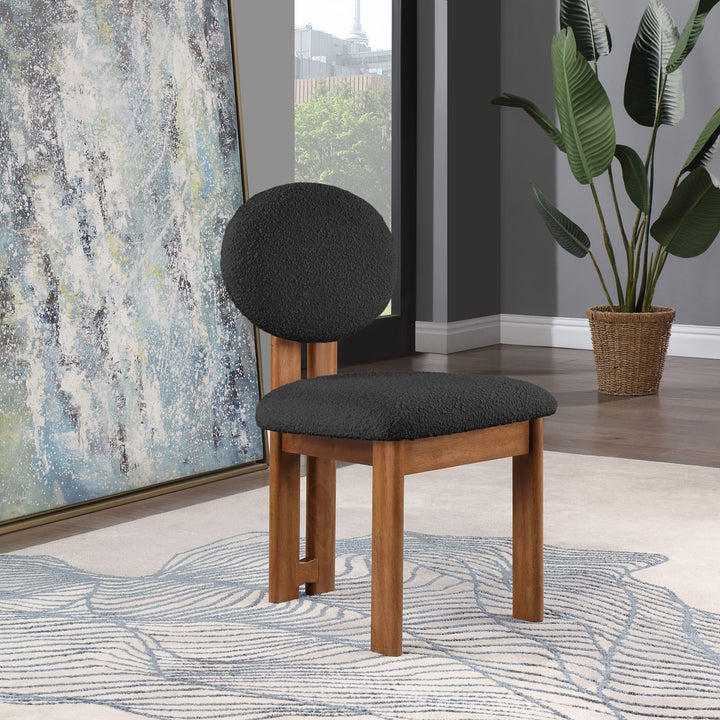 Napa Boucle Fabric Upholstered Dining Chair — Black / Stained Walnut