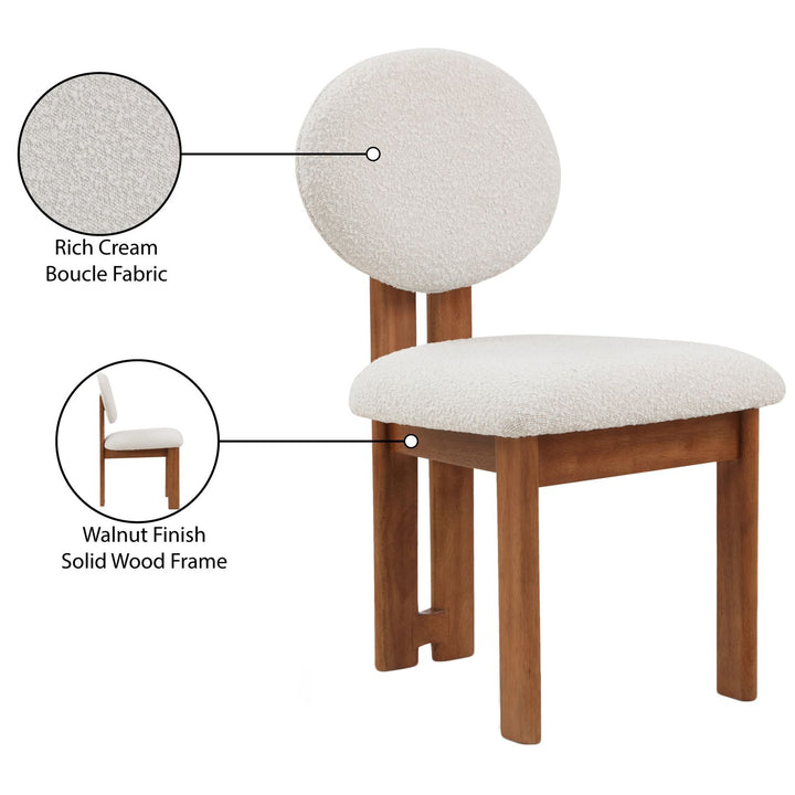 Napa Boucle Fabric Upholstered Dining Chair — Cream / Stained Walnut