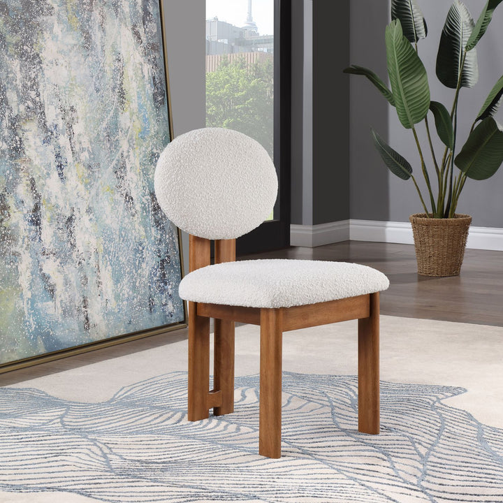 Napa Boucle Fabric Upholstered Dining Chair — Cream / Stained Walnut