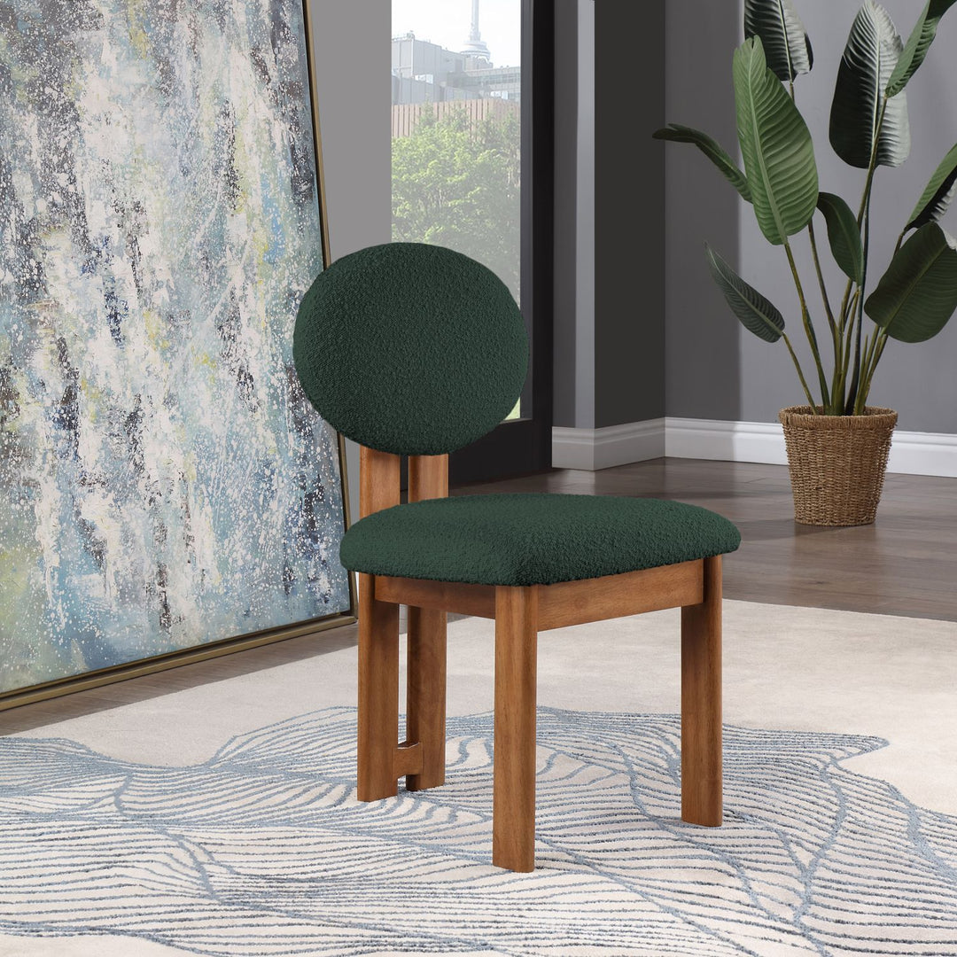 Napa Boucle Fabric Upholstered Dining Chair — Green / Stained Walnut