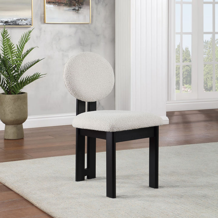 Napa Boucle Fabric Upholstered Dining Chair — Cream / Stained Black