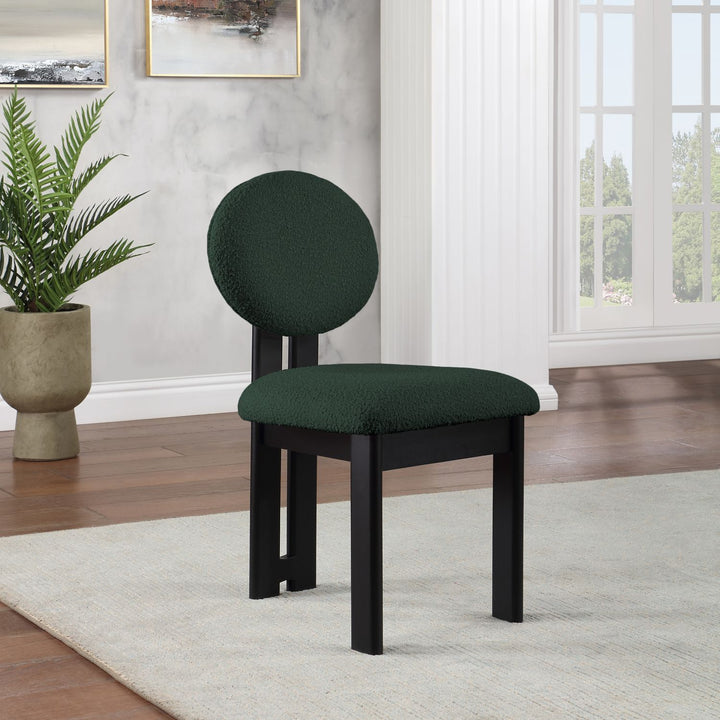 Napa Boucle Fabric Upholstered Dining Chair — Green / Stained Black